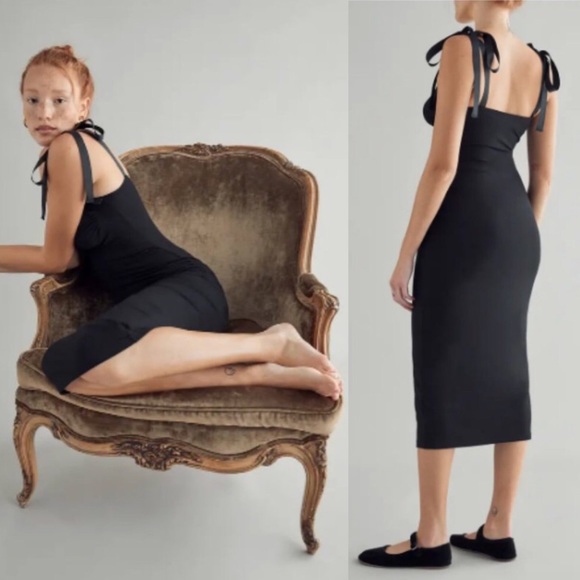Reformation Zora Bodycon Midi Dress Black Size XL - Picture 3 of 10